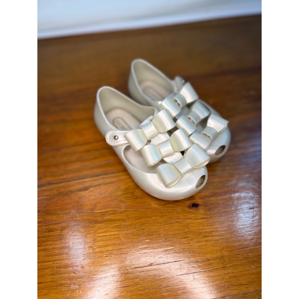 Mini Melissa Ultragirl Triple Bow Jelly Mary Jane Shoes Pearlescent White Size 7